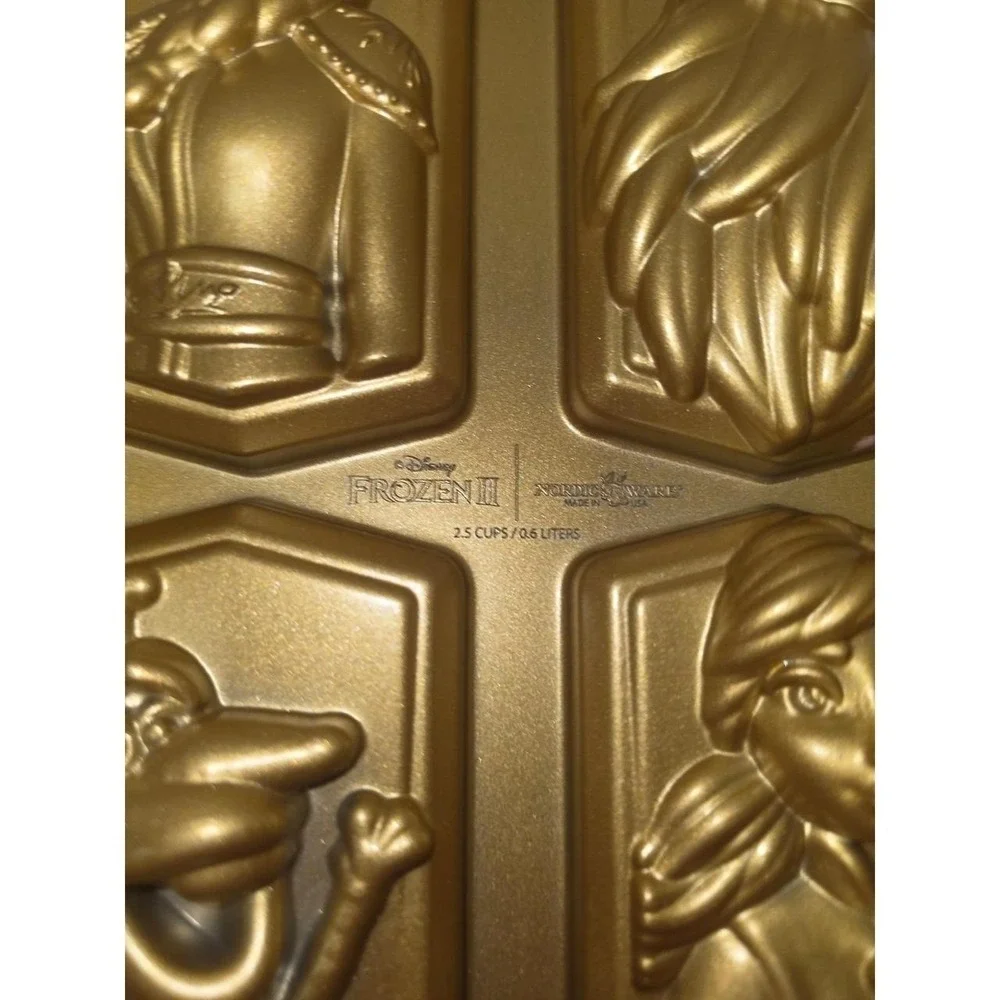 Nordic Ware Disney Frozen 2 character cakelet pan is made of heavy cast aluminum